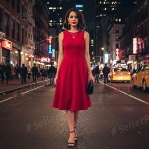 HM Dress Womens Size 6 Red Sleeveless ALine Glitter Crew Neck Party Minimalist